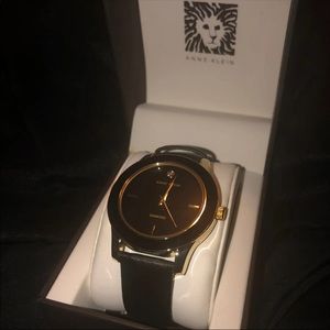 Anne Klein Women's Diamond Accent Black Leather Strap Watch 42mm